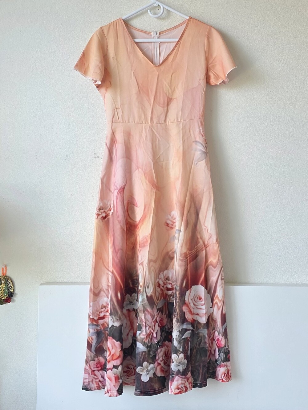 Peach Floral Maxi Dress Formal Wedding Guest Evening Dress